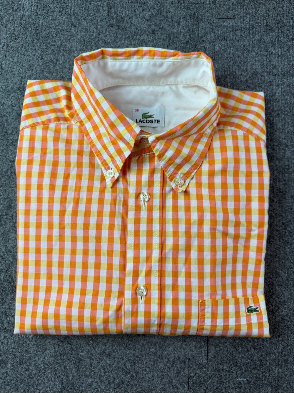 Lacoste Mens 100% Cotton Long Sleeve Button Down Shirt Size 39 Orange/White